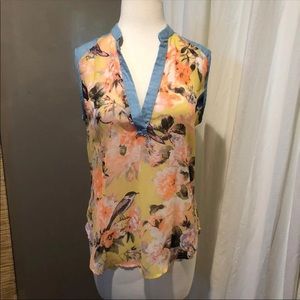 Floral and denim sleeveless top
